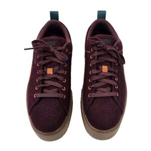Puma Suede Mayze Platform Womens Low Top Stacked Gum Sole Wine Sneaker Size 8